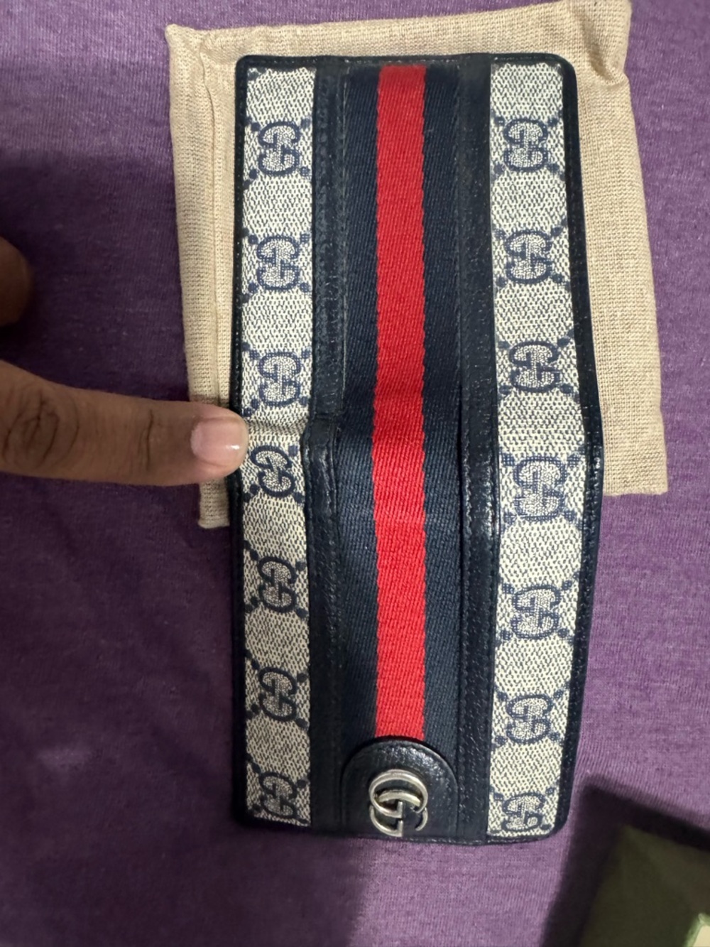 Gucci Beige GG Supreme Card Wallet with Blue Leather and Red Web Stripe - Picture 5 of 9